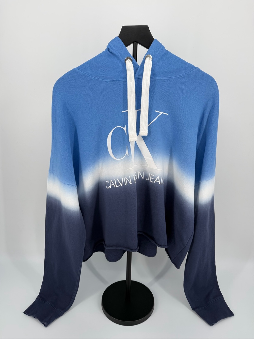 Calvin Klein Jeans Blue Ombre Cropped Pullover Hoodie - Picture 2 of 11
